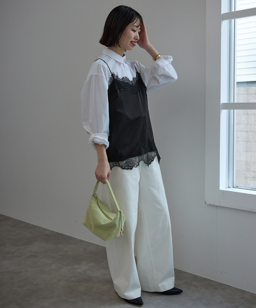 SLOBE IENA（スローブイエナ）の「《追加2》サテンレースキャミソール（キャミソール・レディース・ブラック・FREE）」の5枚目の写真