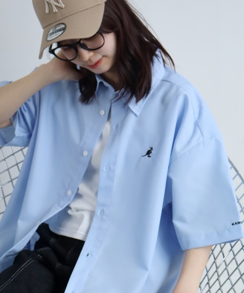 KANGOL(カンゴール)の「【KANGOL/カンゴール】別注 オーバーサイズ ワンポイントロゴ刺繍 半袖シャツ(シャツ/ブラウス・メンズ・ネイビー/ブルー系その他/ホワイト/ホワイト系その他/サックスブルー/ブラック/ブルー系その他2/ブラック系その他・M/L/XL)」の6枚目の写真