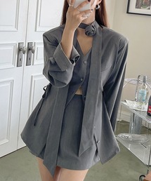 PRIVATE  BEACH（プライベートビーチ）の「2点セットアップ Vネックノーカラーロングジャケット＆ミニスカート スカパン（セットアップ）」