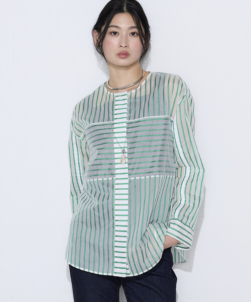 K.T KIYOKO TAKASE（キヨコタカセ）の「コットンシルク シアーストライプシャツ（シャツ/ブラウス・レディース・ホワイト×グリーン/ホワイト×ブルー・9号/7号）」の11枚目の写真
