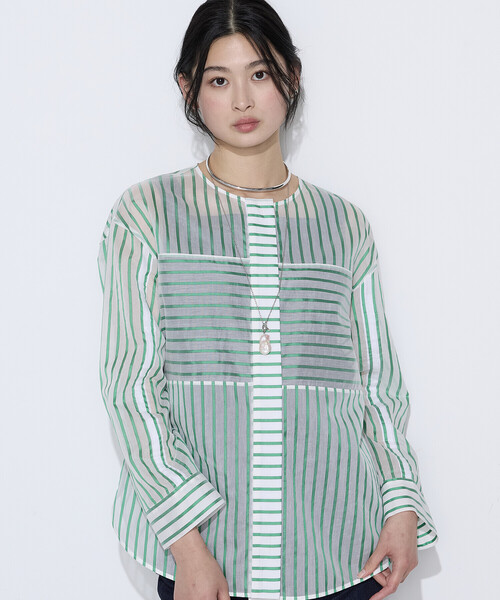 K.T KIYOKO TAKASE（キヨコタカセ）の「コットンシルク シアーストライプシャツ（シャツ/ブラウス・レディース・ホワイト×グリーン/ホワイト×ブルー・9号/7号）」の12枚目の写真