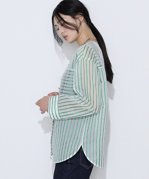 K.T KIYOKO TAKASE（キヨコタカセ）の「コットンシルク シアーストライプシャツ（シャツ/ブラウス・レディース・ホワイト×グリーン/ホワイト×ブルー・9号/7号）」の13枚目の写真