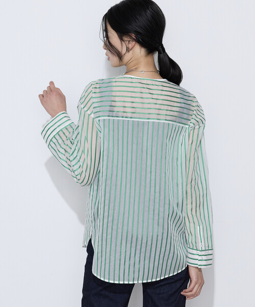 K.T KIYOKO TAKASE（キヨコタカセ）の「コットンシルク シアーストライプシャツ（シャツ/ブラウス・レディース・ホワイト×グリーン/ホワイト×ブルー・9号/7号）」の14枚目の写真
