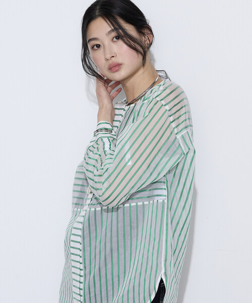 K.T KIYOKO TAKASE（キヨコタカセ）の「コットンシルク シアーストライプシャツ（シャツ/ブラウス・レディース・ホワイト×グリーン/ホワイト×ブルー・9号/7号）」の15枚目の写真