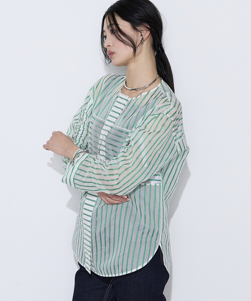 K.T KIYOKO TAKASE（キヨコタカセ）の「コットンシルク シアーストライプシャツ（シャツ/ブラウス・レディース・ホワイト×グリーン/ホワイト×ブルー・9号/7号）」の16枚目の写真