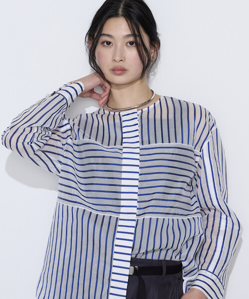 K.T KIYOKO TAKASE（キヨコタカセ）の「コットンシルク シアーストライプシャツ（シャツ/ブラウス・レディース・ホワイト×グリーン/ホワイト×ブルー・9号/7号）」の22枚目の写真