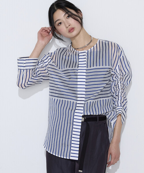 K.T KIYOKO TAKASE（キヨコタカセ）の「コットンシルク シアーストライプシャツ（シャツ/ブラウス・レディース・ホワイト×グリーン/ホワイト×ブルー・9号/7号）」の7枚目の写真