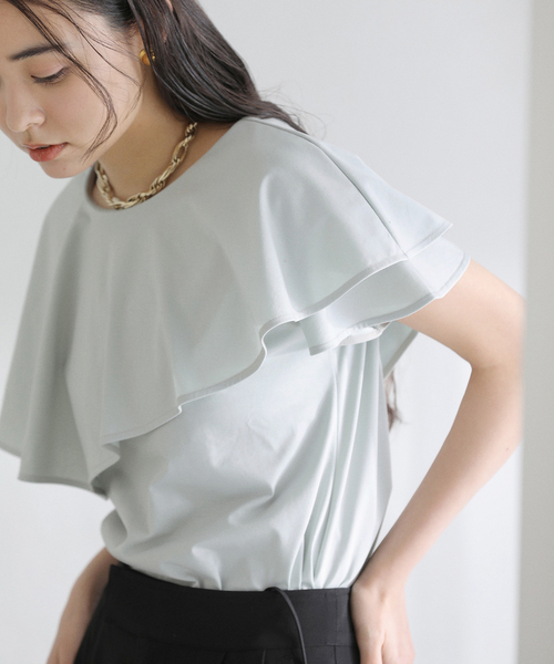 La TOTALITE（ラトータリテ）の「【洗える】ケープカットソー（Tシャツ/カットソー・レディース・グリーン/バーガンディー/グレー・FREE）」の2枚目の写真