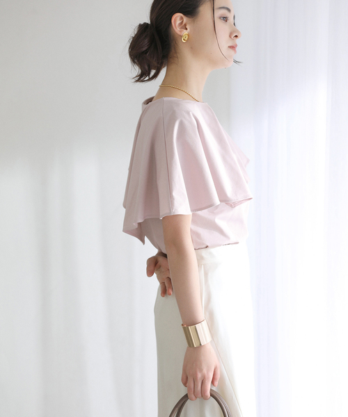 La TOTALITE（ラトータリテ）の「【洗える】ケープカットソー（Tシャツ/カットソー・レディース・グリーン/バーガンディー/グレー・FREE）」の5枚目の写真