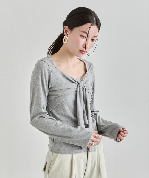 NUJOH（ヌゾ）の「Front Tie Draped Top / フロントタイドレープトップス（Tシャツ/カットソー・レディース・グレー/ブラック/アイボリー・FREE）」の19枚目の写真