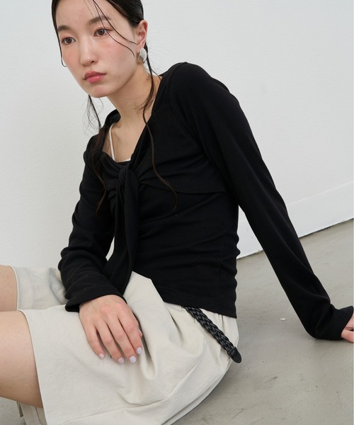 NUJOH（ヌゾ）の「Front Tie Draped Top / フロントタイドレープトップス（Tシャツ/カットソー・レディース・グレー/ブラック/アイボリー・FREE）」の12枚目の写真