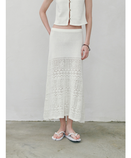 Ella Knit Crochet Long Skirt White（スカート）｜FLATWAVE IN SEOUL