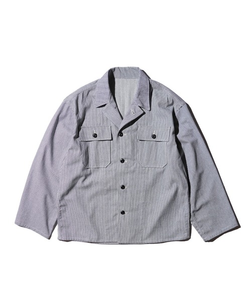 made in standard (メイドインスタンダード)の「MADE IN STANDARD メイド イン スタンダード / OG-107 fatigue uniform shirt(ミリタリージャケット・メンズ・ストライプ/ブルー/インディゴブルー・MEDIUM/LARGE)」の3枚目の写真
