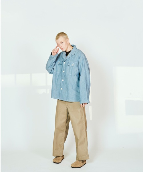 made in standard (メイドインスタンダード)の「MADE IN STANDARD メイド イン スタンダード / OG-107 fatigue uniform shirt(ミリタリージャケット・メンズ・ストライプ/ブルー/インディゴブルー・MEDIUM/LARGE)」の6枚目の写真