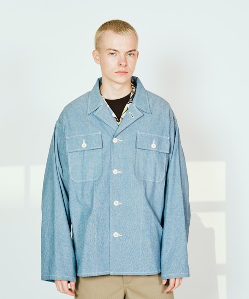 made in standard (メイドインスタンダード)の「MADE IN STANDARD メイド イン スタンダード / OG-107 fatigue uniform shirt(ミリタリージャケット・メンズ・ストライプ/ブルー/インディゴブルー・MEDIUM/LARGE)」の8枚目の写真