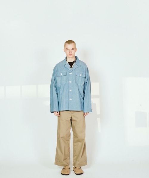 made in standard (メイドインスタンダード)の「MADE IN STANDARD メイド イン スタンダード / OG-107 fatigue uniform shirt(ミリタリージャケット・メンズ・ストライプ/ブルー/インディゴブルー・MEDIUM/LARGE)」の5枚目の写真