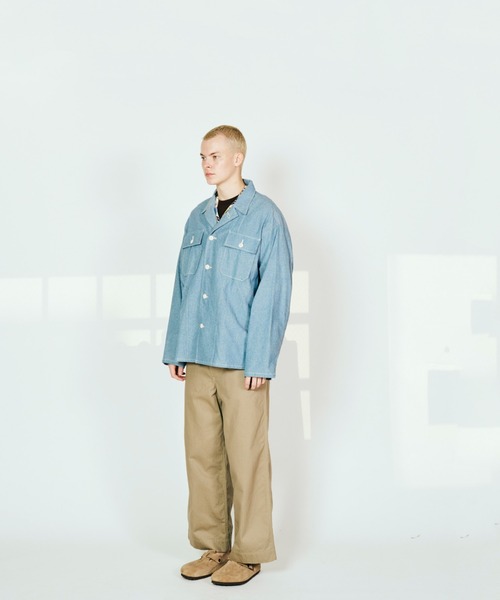 made in standard (メイドインスタンダード)の「MADE IN STANDARD メイド イン スタンダード / OG-107 fatigue uniform shirt(ミリタリージャケット・メンズ・ストライプ/ブルー/インディゴブルー・MEDIUM/LARGE)」の4枚目の写真