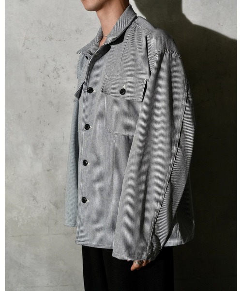made in standard (メイドインスタンダード)の「MADE IN STANDARD メイド イン スタンダード / OG-107 fatigue uniform shirt(ミリタリージャケット・メンズ・ストライプ/ブルー/インディゴブルー・MEDIUM/LARGE)」の14枚目の写真