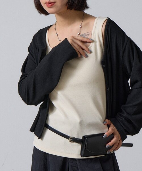 goocy(グーシー)の「テレコカップ付きスクエアタンク(キャミソール・レディース・アイボリー/ブラック/チャコールグレー・FREE)」の17枚目の写真