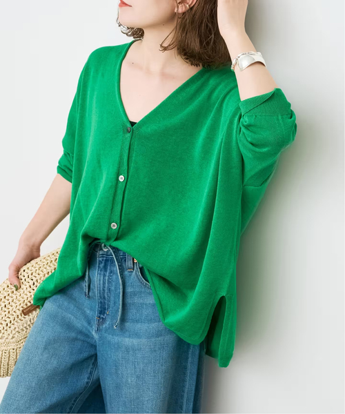 Spick & Span(スピックアンドスパン)の「《新色有り / 追加》コットンリネンギマオーバーサイズカーディガン(カーディガン/ボレロ・レディース・ベージュ系その他/グリーン/ブラック・FREE)」の1枚目の写真