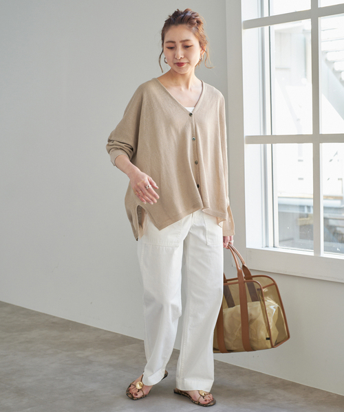 Spick & Span(スピックアンドスパン)の「《新色有り / 追加》コットンリネンギマオーバーサイズカーディガン(カーディガン/ボレロ・レディース・ベージュ系その他/グリーン/ブラック・FREE)」の6枚目の写真