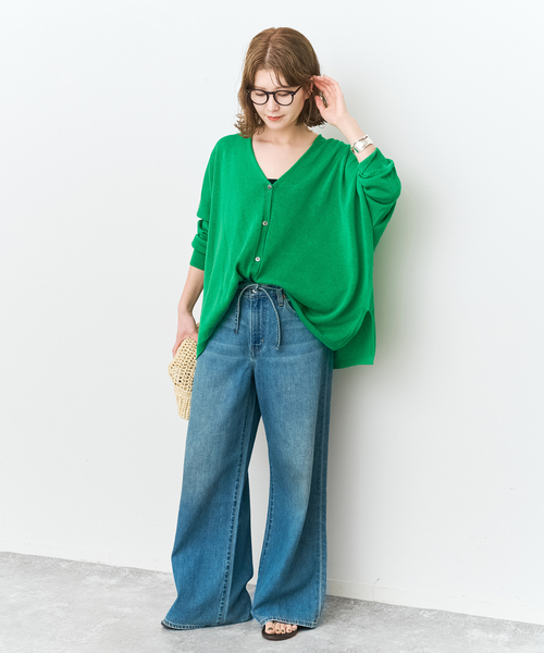 Spick & Span(スピックアンドスパン)の「《新色有り / 追加》コットンリネンギマオーバーサイズカーディガン(カーディガン/ボレロ・レディース・ベージュ系その他/グリーン/ブラック・FREE)」の7枚目の写真