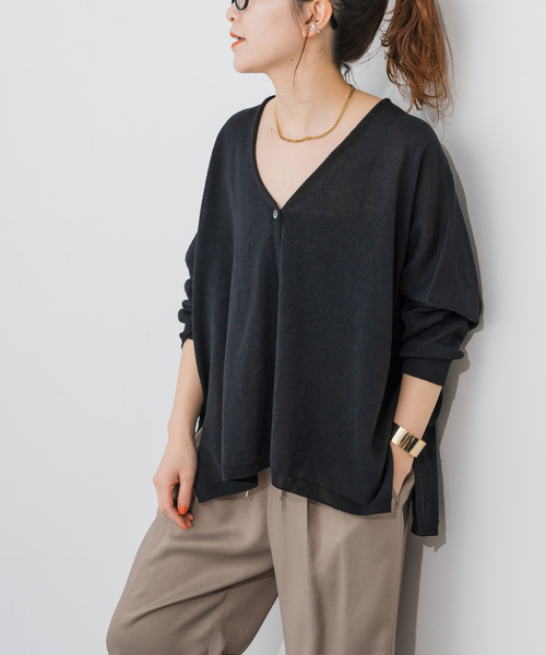 Spick & Span(スピックアンドスパン)の「《新色有り / 追加》コットンリネンギマオーバーサイズカーディガン(カーディガン/ボレロ・レディース・ベージュ系その他/グリーン/ブラック・FREE)」の11枚目の写真