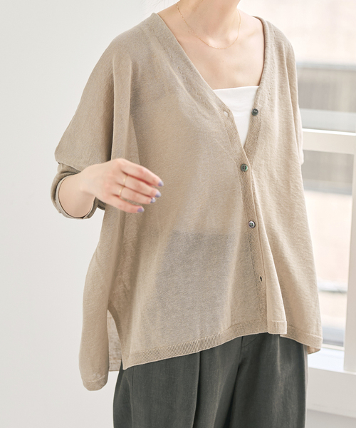 Spick & Span(スピックアンドスパン)の「《新色有り / 追加》コットンリネンギマオーバーサイズカーディガン(カーディガン/ボレロ・レディース・ベージュ系その他/グリーン/ブラック・FREE)」の16枚目の写真