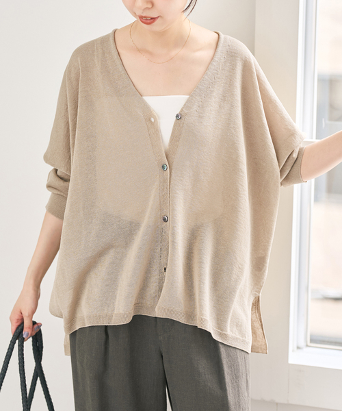 Spick & Span(スピックアンドスパン)の「《新色有り / 追加》コットンリネンギマオーバーサイズカーディガン(カーディガン/ボレロ・レディース・ベージュ系その他/グリーン/ブラック・FREE)」の17枚目の写真