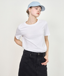 BASIC HOUSE（ベーシックハウス）の「女性 スパン ラウンドネック レギュラーフィット 半袖Tシャツ ホワイト（Tシャツ/カットソー）」