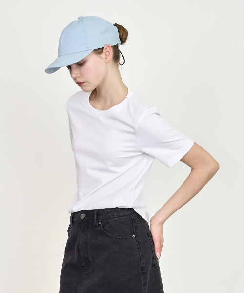 BASIC HOUSE（ベーシックハウス）の「女性 スパン ラウンドネック レギュラーフィット 半袖Tシャツ ホワイト（Tシャツ/カットソー・レディース・ホワイト・90/100/85/95）」の3枚目の写真
