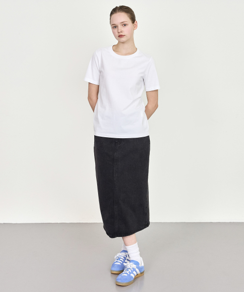 BASIC HOUSE（ベーシックハウス）の「女性 スパン ラウンドネック レギュラーフィット 半袖Tシャツ ホワイト（Tシャツ/カットソー・レディース・ホワイト・90/100/85/95）」の8枚目の写真