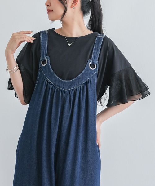 n'OrLABEL(ノアールレーベル)の「【汗じみ防止】ひらりレース袖カットソー(Tシャツ/カットソー・レディース・オフホワイト/ブラック/ライトブルー・2/1)」の1枚目の写真