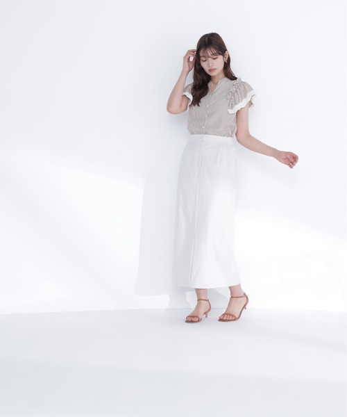 NATURAL BEAUTY BASIC(ナチュラルビューティーベーシック)の「リネンブレンドナロースカート(スカート・レディース・オフホワイト/チャコールグレー/ベージュ・P/S/MEDIUM)」の8枚目の写真