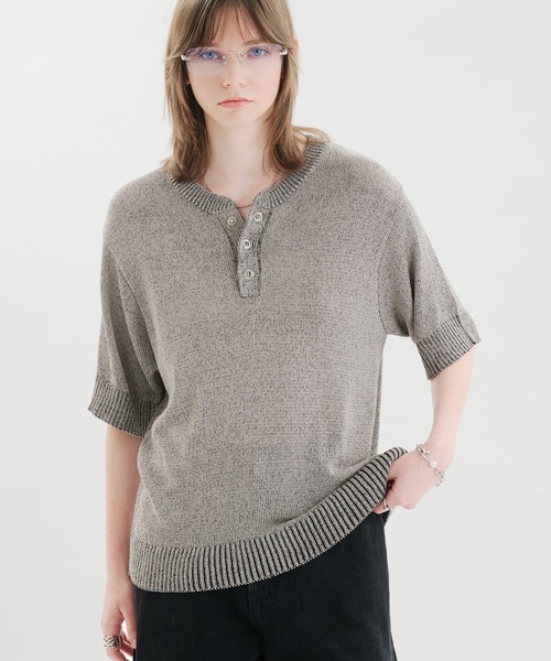 SELLE GLANT(セレグランテ)の「MELANGE HENLEY KNIT T-SHIRT / メランジヘンリーネックニットTシャツ(Tシャツ/カットソー・メンズ・ブルー/グレー/ブラック・MEDIUM/SMALL/LARGE)」の2枚目の写真