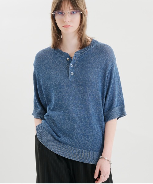 SELLE GLANT(セレグランテ)の「MELANGE HENLEY KNIT T-SHIRT / メランジヘンリーネックニットTシャツ(Tシャツ/カットソー・メンズ・ブルー/グレー/ブラック・MEDIUM/SMALL/LARGE)」の3枚目の写真