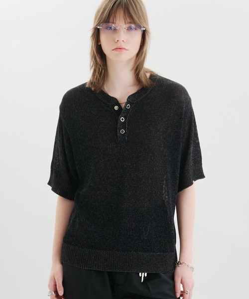 SELLE GLANT(セレグランテ)の「MELANGE HENLEY KNIT T-SHIRT / メランジヘンリーネックニットTシャツ(Tシャツ/カットソー・メンズ・ブルー/グレー/ブラック・MEDIUM/SMALL/LARGE)」の1枚目の写真