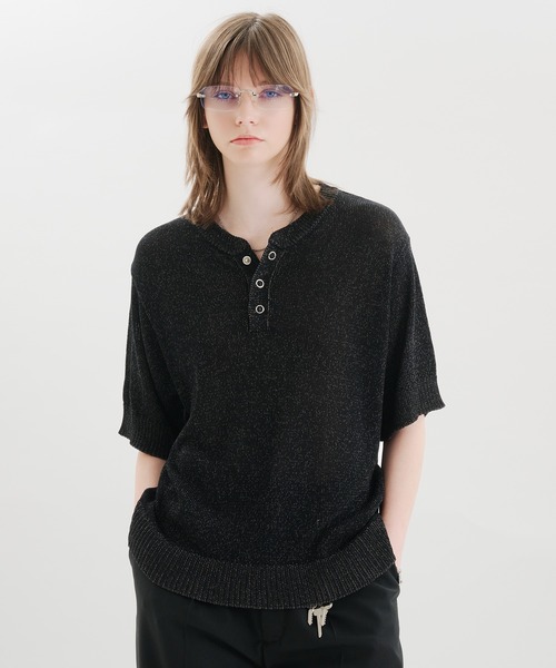 SELLE GLANT(セレグランテ)の「MELANGE HENLEY KNIT T-SHIRT / メランジヘンリーネックニットTシャツ(Tシャツ/カットソー・メンズ・ブルー/グレー/ブラック・MEDIUM/SMALL/LARGE)」の4枚目の写真