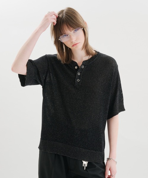 SELLE GLANT(セレグランテ)の「MELANGE HENLEY KNIT T-SHIRT / メランジヘンリーネックニットTシャツ(Tシャツ/カットソー・メンズ・ブルー/グレー/ブラック・MEDIUM/SMALL/LARGE)」の5枚目の写真