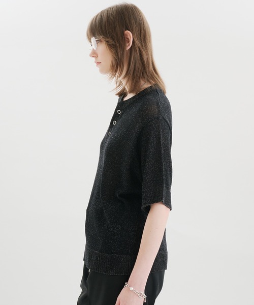 SELLE GLANT(セレグランテ)の「MELANGE HENLEY KNIT T-SHIRT / メランジヘンリーネックニットTシャツ(Tシャツ/カットソー・メンズ・ブルー/グレー/ブラック・MEDIUM/SMALL/LARGE)」の7枚目の写真