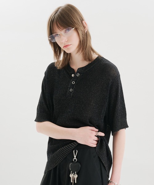SELLE GLANT(セレグランテ)の「MELANGE HENLEY KNIT T-SHIRT / メランジヘンリーネックニットTシャツ(Tシャツ/カットソー・メンズ・ブルー/グレー/ブラック・MEDIUM/SMALL/LARGE)」の6枚目の写真