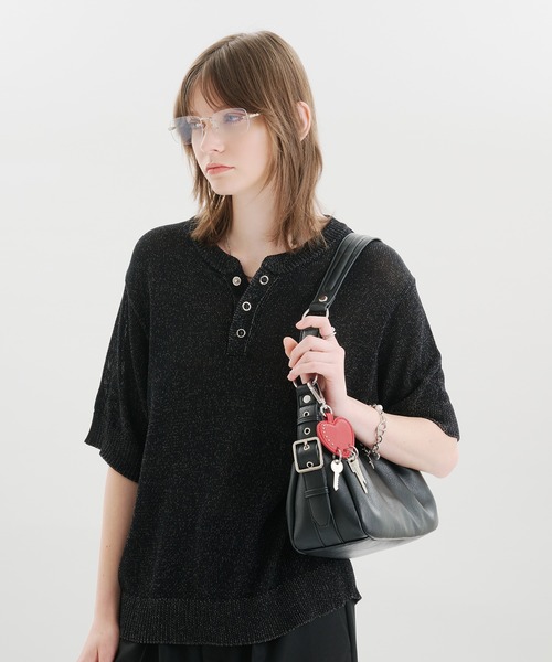 SELLE GLANT(セレグランテ)の「MELANGE HENLEY KNIT T-SHIRT / メランジヘンリーネックニットTシャツ(Tシャツ/カットソー・メンズ・ブルー/グレー/ブラック・MEDIUM/SMALL/LARGE)」の11枚目の写真