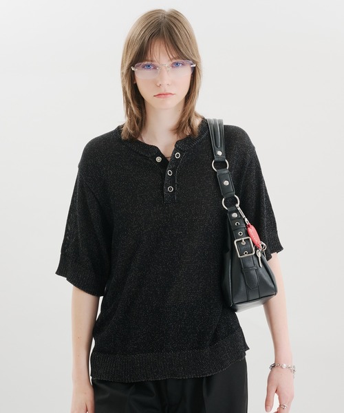 SELLE GLANT(セレグランテ)の「MELANGE HENLEY KNIT T-SHIRT / メランジヘンリーネックニットTシャツ(Tシャツ/カットソー・メンズ・ブルー/グレー/ブラック・MEDIUM/SMALL/LARGE)」の9枚目の写真