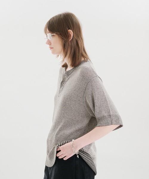 SELLE GLANT(セレグランテ)の「MELANGE HENLEY KNIT T-SHIRT / メランジヘンリーネックニットTシャツ(Tシャツ/カットソー・メンズ・ブルー/グレー/ブラック・MEDIUM/SMALL/LARGE)」の22枚目の写真