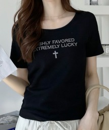 ラインストーン 半袖 コンパクト Tシャツ