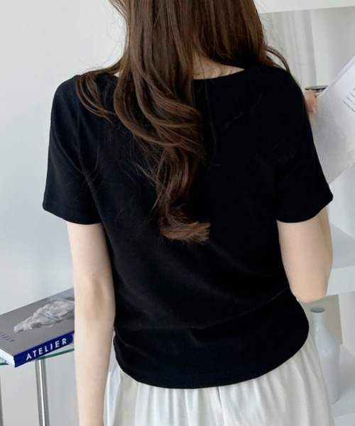 Ada.(エイダ)の「ラインストーン 半袖 コンパクト Tシャツ(Tシャツ/カットソー・レディース・ブラック/オフホワイト/ピンク/チャコール・FREE)」の14枚目の写真