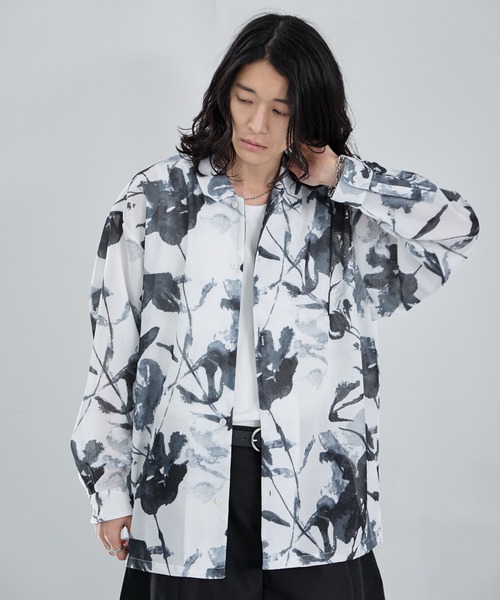 Sheer Flower Pattern Shirt / カラミ編みスカシフラワー柄シャツ
