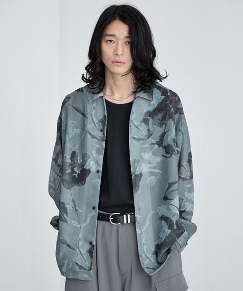 RAGEBLUE(レイジブルー)の「Sheer Flower Pattern Shirt / カラミ編みスカシフラワー柄シャツ(シャツ/ブラウス・メンズ・グレー系その他/ブラック/その他5・LARGE/MEDIUM)」の2枚目の写真