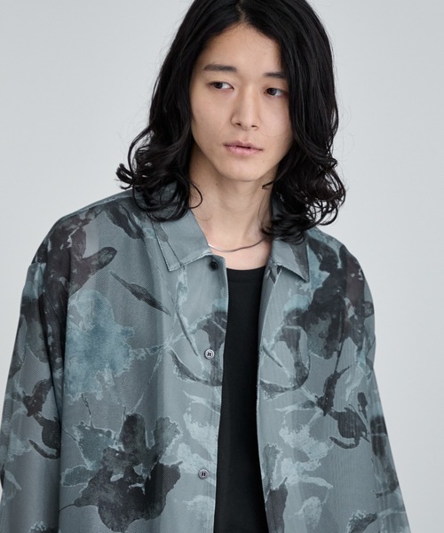 シャツ+ブラウス(長袖+七分) Flower Embroidered Sheer Design Shirt sahara（サハラ） ブラウス シャツ Flower Embroidery Over Shirt