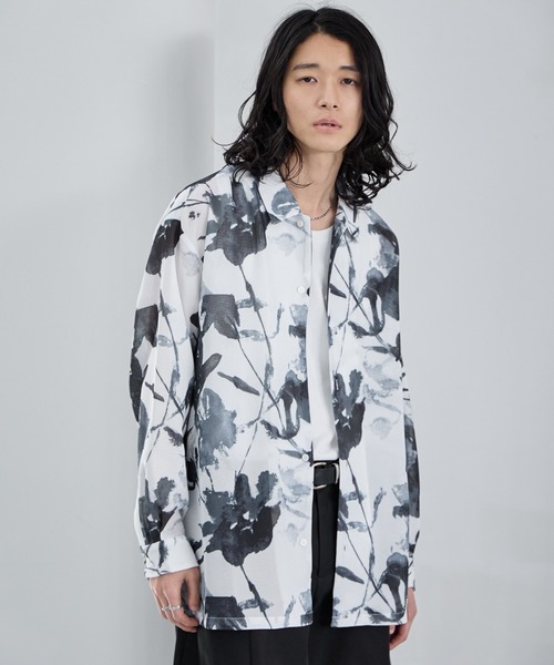 RAGEBLUE(レイジブルー)の「Sheer Flower Pattern Shirt / カラミ編みスカシフラワー柄シャツ(シャツ/ブラウス・メンズ・グレー系その他/ブラック/その他5・LARGE/MEDIUM)」の4枚目の写真